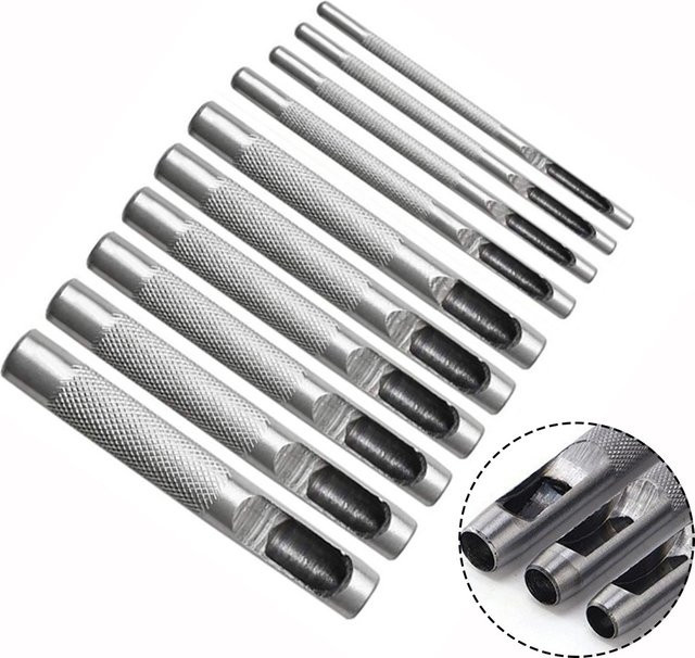 10-teiliges Lederlochstanzen-Set aus Stahl in Silber, Leder-Hohlbohrer-Kit von 1 bis 10 mm für DIY-Lederhandwerk und Bekleidung - Bild 1