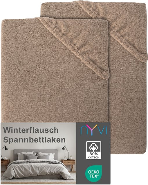 NYVI DreamScience Winterflausch Spannbettlaken 2er Pack, Farbe: Nougat, Material: Baumwolle-Mikrofaser-Mix, für Matratzen bis 22 cm Höhe, B/T: 180 x 200 cm bis 200 x 200 cm - Bild 1