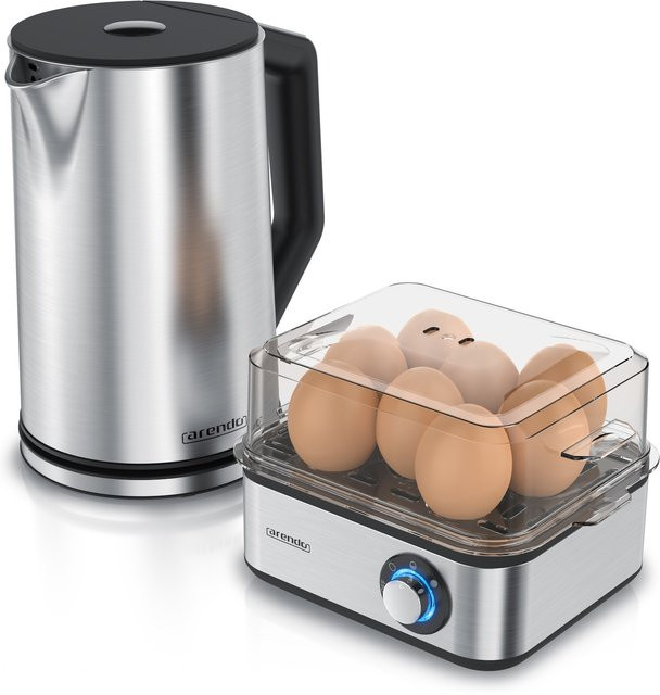 Arendo Frühstücks-Set mit 8er Eierkocher und Wasserkocher mit Temperatureinstellung, Silber, Edelstahl - Bild 1