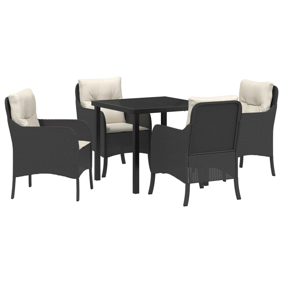 vidaXL 5-teiliges Garten-Ess-Set aus Poly-Rattan in Schwarz mit Kissen für Balkon, Terrasse und Patio - Bild 2
