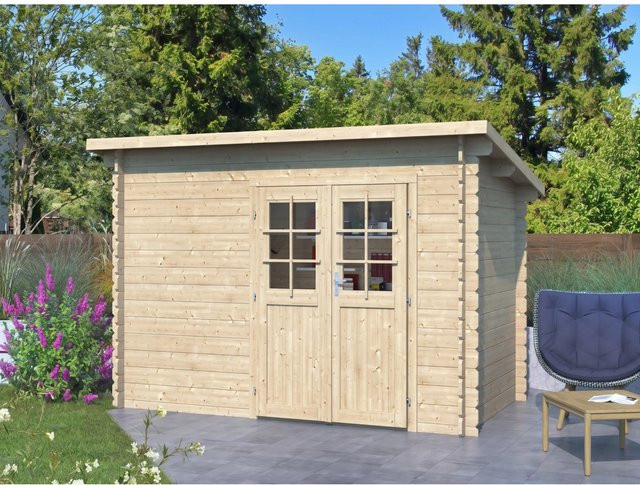 Woodtex Gartenhaus Aras Blockbohlenhaus in Beige und Braun mit 34 mm Bohlenstärke - Bild 1