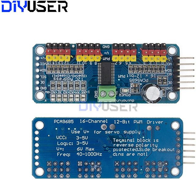 DIYUSER PCA9685PW 16 Kanal 12-Bit PWM Servo Shield Treiber mit I2C Schnittstelle für Raspberry Pi in Blau - Bild 1