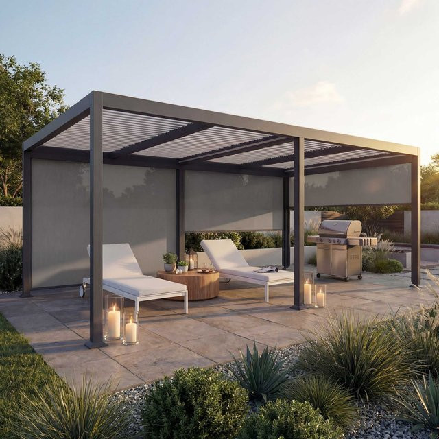 Alu Pergola MCW-L41 Lamellen-Pavillon mit 3 Seitenwänden in Anthrazit, B/T: 6 x 3 m - Bild 1