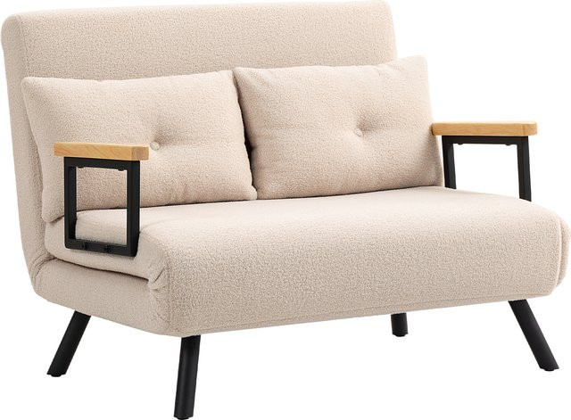 HOMCOM 4 in 1 Schlafsofa Beige, Klappbare 2 Sitzer Couch mit 5-stufig verstellbarer Rückenlehne und Lendenkissen, Breite: 183 cm, Tiefe: 98,5 cm - Bild 1