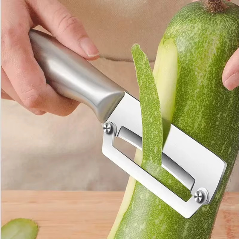 Kitchya Multifunktions-Gemüseschäler aus Edelstahl als Doppelkopfschäler und Melonenhobel in Blau und Silber - Bild 4