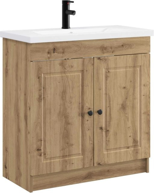 vidaXL Badezimmermöbel-Set Artisan-Eiche in Braun, Modernes Design mit Schrank und Regalen, B/T/H: 78,5 x 37,5 x 81 cm - Bild 1
