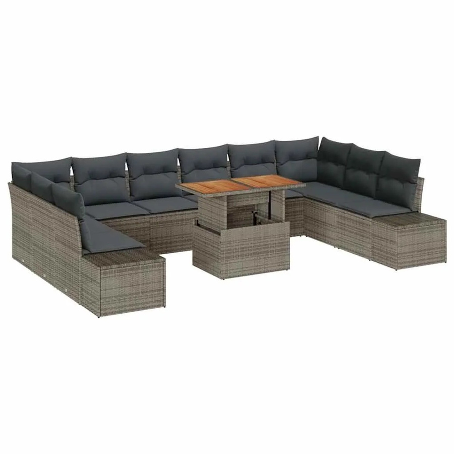 vidaXL Garten-Sofa-Set in U-Form mit 11 Teilen, Grau und Braun, inklusive Kissen und Couchtisch - Bild 2