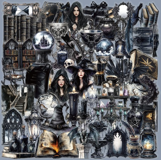 Kpustyle Transparente Cartoon Aufkleber im Gothic Dark Magic Hexen Design für Skateboard, Motorrad, Laptop und Auto, Mehrfarbig - Bild 1