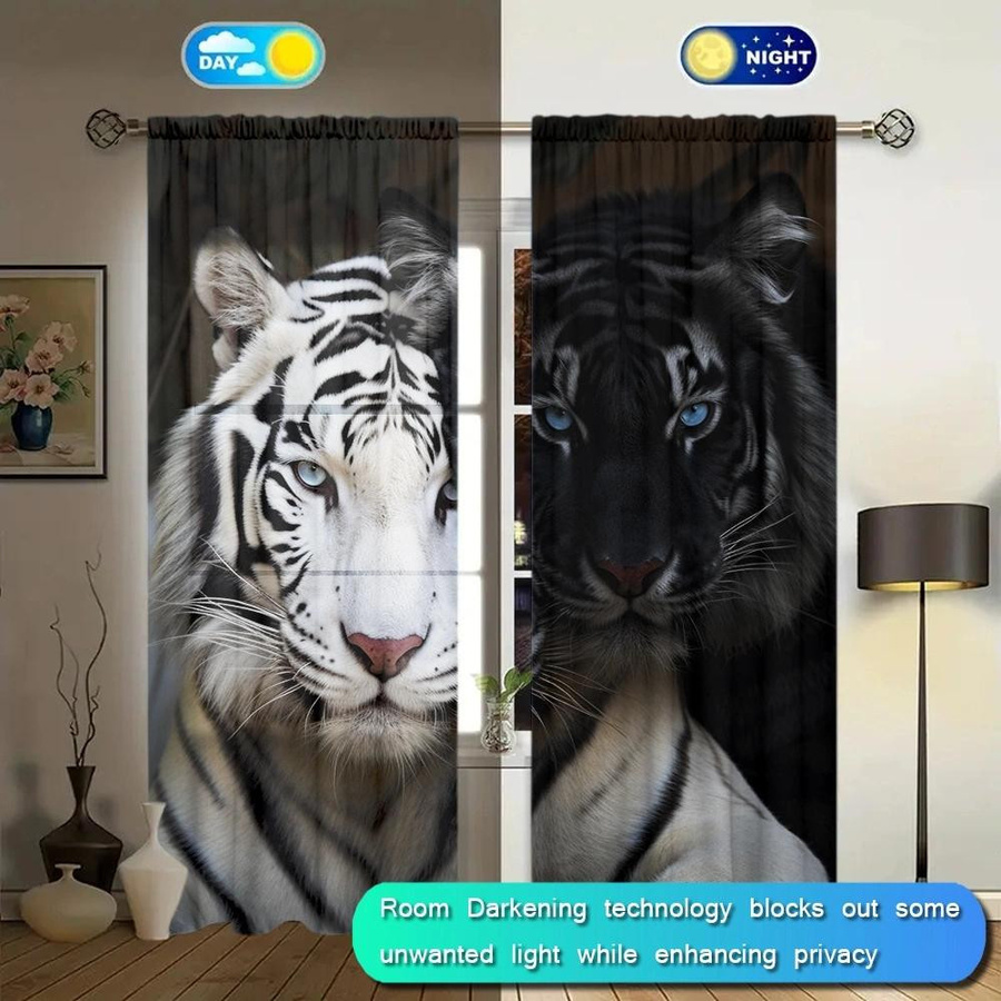 2er-Set Vorhang mit Tigerdruck von Household supplies MH, halbtransparent, mehrfarbig, B: 52,5 cm, H: 116 cm - Bild 3