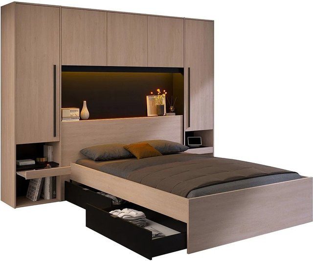 Velona Bettrahmen mit Schubladen in Schwarz und Naturfarben B/T: 140 x 190 cm - Bild 1