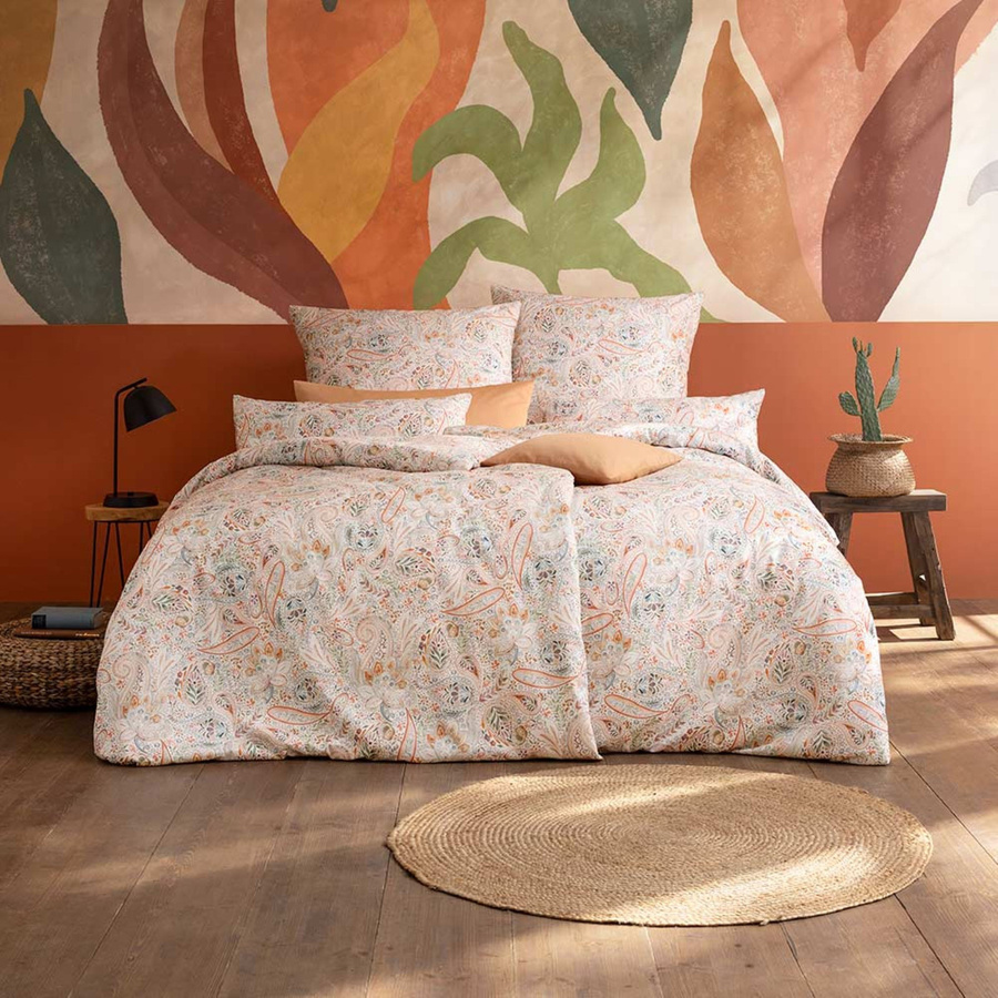 Estella Mako-Satin Bettwäsche Nikola Paisley in Orange und Salbei, Set bestehend aus Bettbezug und Kissenbezug, B/H: 155 x 220 cm und 80 x 80 cm - Bild 1