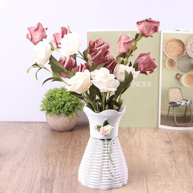 Moderne Blumenvase JETTING aus Kunststoff in Weiß, Rosa und Blau, runder Blumentopf für dein Wohnzimmer-Dekor, Höhe: 16,0 cm, Durchmesser: 8,5 cm - Bild 1