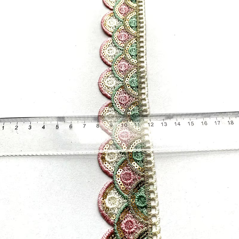 Spitzen-Paillettenborte mit Blumenmuster zum Nähen und Basteln, 2 m pro Packung, Breite: 4,0 cm, Farben: Grün, Pink und Multicolour - Bild 2
