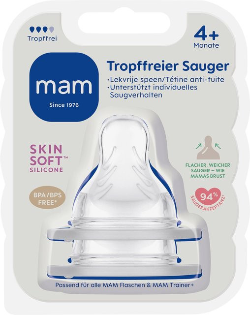 MAM 2er-Pack tropffreie Trinksauger aus Silikon für Babys ab 4 Monaten, BPA-frei, transparent, kauflos/orthodontic - Bild 1