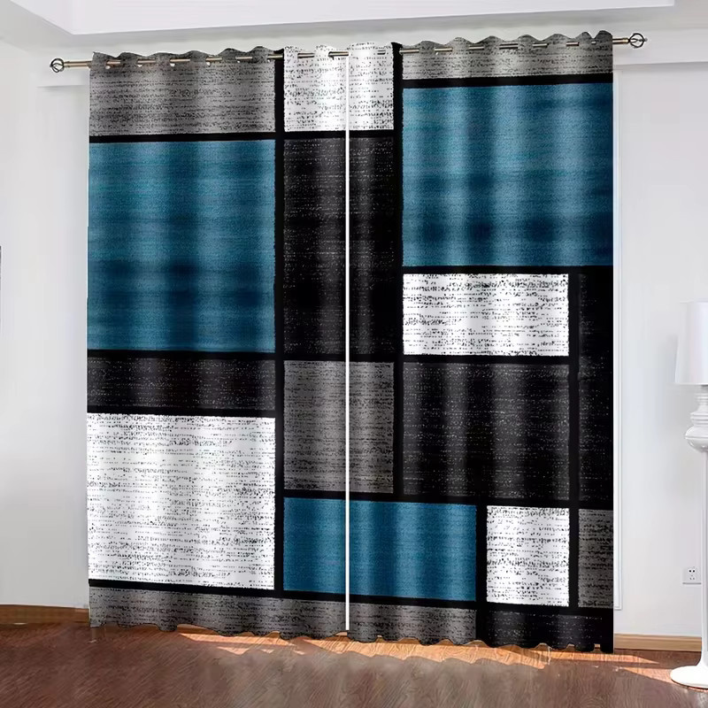 VIKAMA 2er-Set Vorhänge mit geometrischem Design in Multicolour, blickdicht und lichtecht für Wohnzimmer und Schlafzimmer - Bild 2