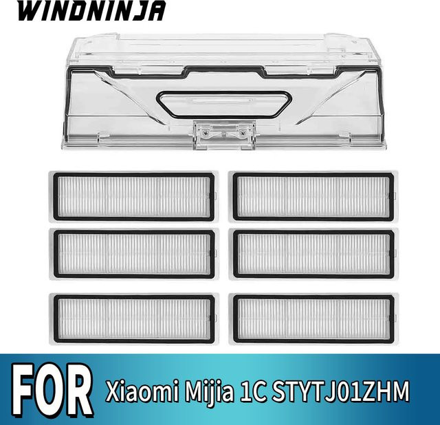 WINDNINJA Staubbox für Xiaomi MI Robot Mijia 1C STYTJ01ZHM Staubsaugerroboter, Müllbox und Hepa-Filterteil, transparent - Bild 1