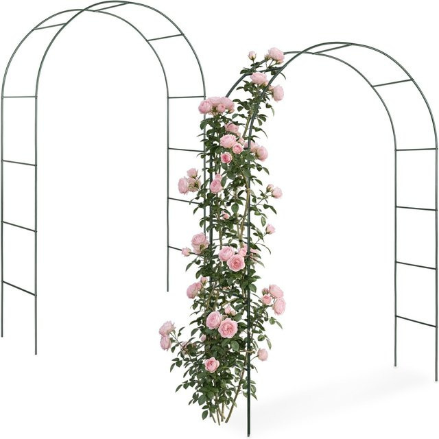 tectake 2er-Set Rosenbogen aus Stahl in Grün, B/T/H: 140 x 40 x 240 cm - Bild 1