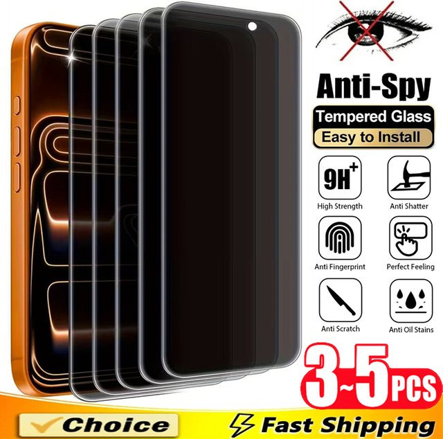 3-5er Set Privacy Screen Protector für iPhone 11 12 13 14 15 16 17 Pro Max Plus XR X XS Anti-Spion Schutzglas transparent - Bild 1