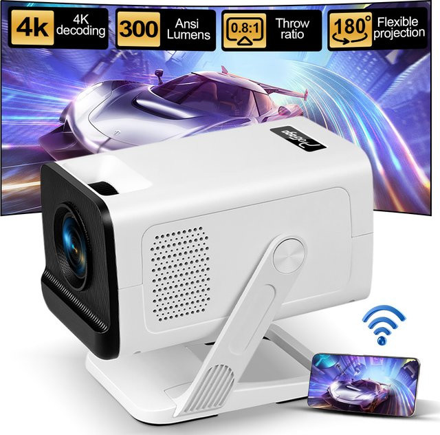 PROGAGA PG310 Smart Projektor Full HD mit WiFi6 und Bluetooth 5.4, 4K Unterstützung, Android Betriebssystem, 300 ANSI Lumen, Weiß - Bild 1