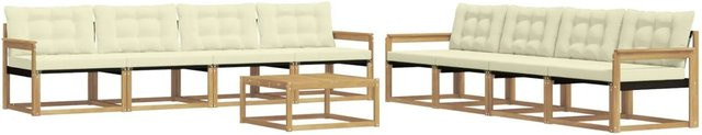 vidaXL Outdoor-Sofagarnitur aus Akazienholz mit Textilene und Polstern, 9-teiliges Set in Weiß und Creme, B/T/H: 79 x 79 x 37 cm - Bild 1