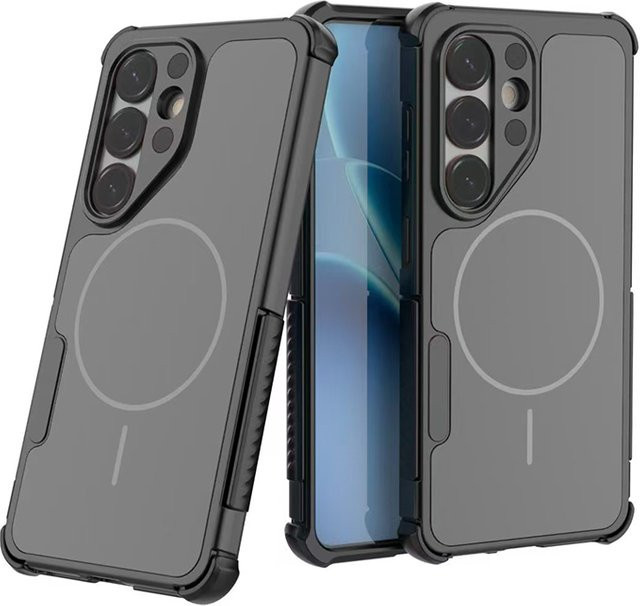 Matte kabellose Ladehülle für Samsung Galaxy S26 Ultra, S24 und S25 Plus mit Airbag-Schutz in Schwarz - Bild 1