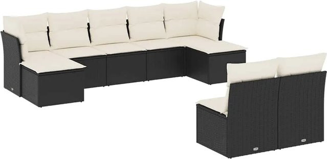 vidaXL 9-teilige Garten-Sofagarnitur in L-Form aus schwarzem Poly-Rattan mit Sitzkissen und Stauraum - Bild 1