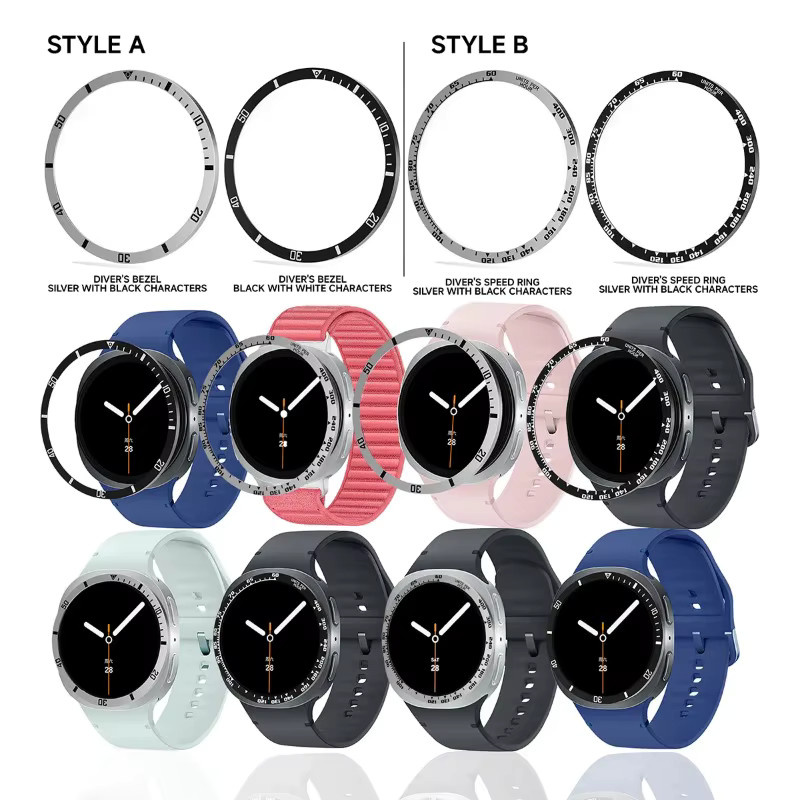 CAOWTAN Lünettenring für Samsung Galaxy Watch 8, Edelstahl, Silber, Unisex - Bild 3