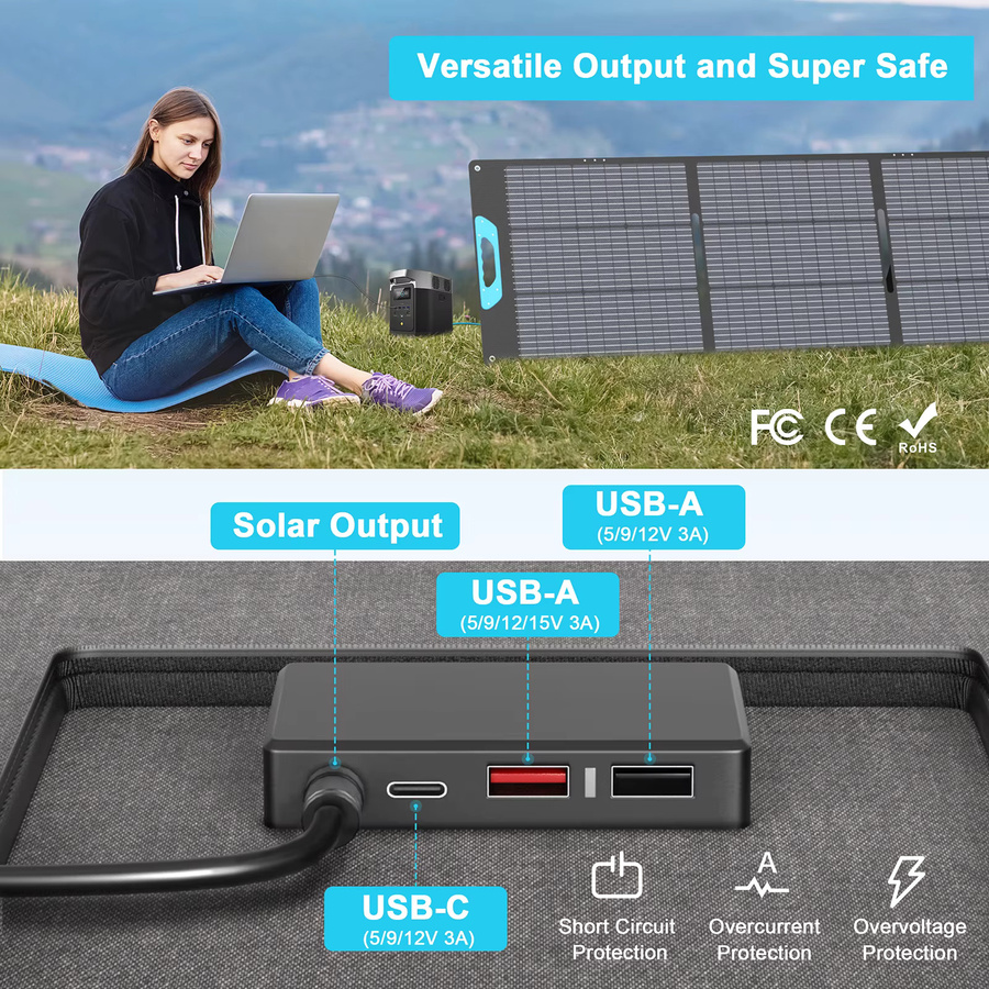 E-POWO Tragbares Solarpanel 220W Faltbares Solarladegerät mit ETFE-Technik in Schwarz für Camping und Wohnmobil - Bild 3