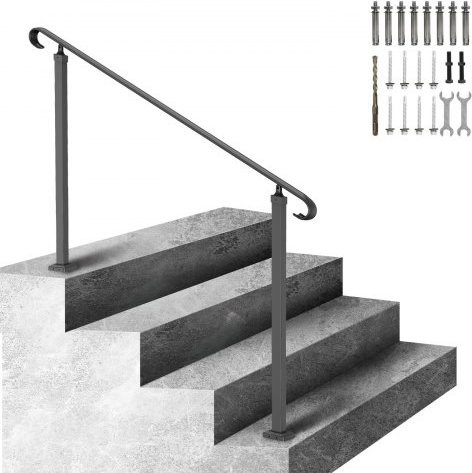 VEVOR Treppengeländer aus Schmiedeeisen in Schwarz, einstellbarer Handlauf für 2 oder 3 Stufen, B/T/H: 140 x 13,5 x 97 cm - Bild 1