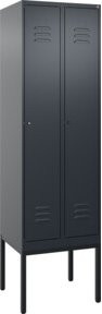 C+P Spind Classic PLUS Garderobenschrank aus Stahl, 2 Abteile, Anthrazit/Schwarz, H x B x T: 212 x 60 x 50 cm, mit Zylinderschloss und 4 Garderobenhaken - Bild 1