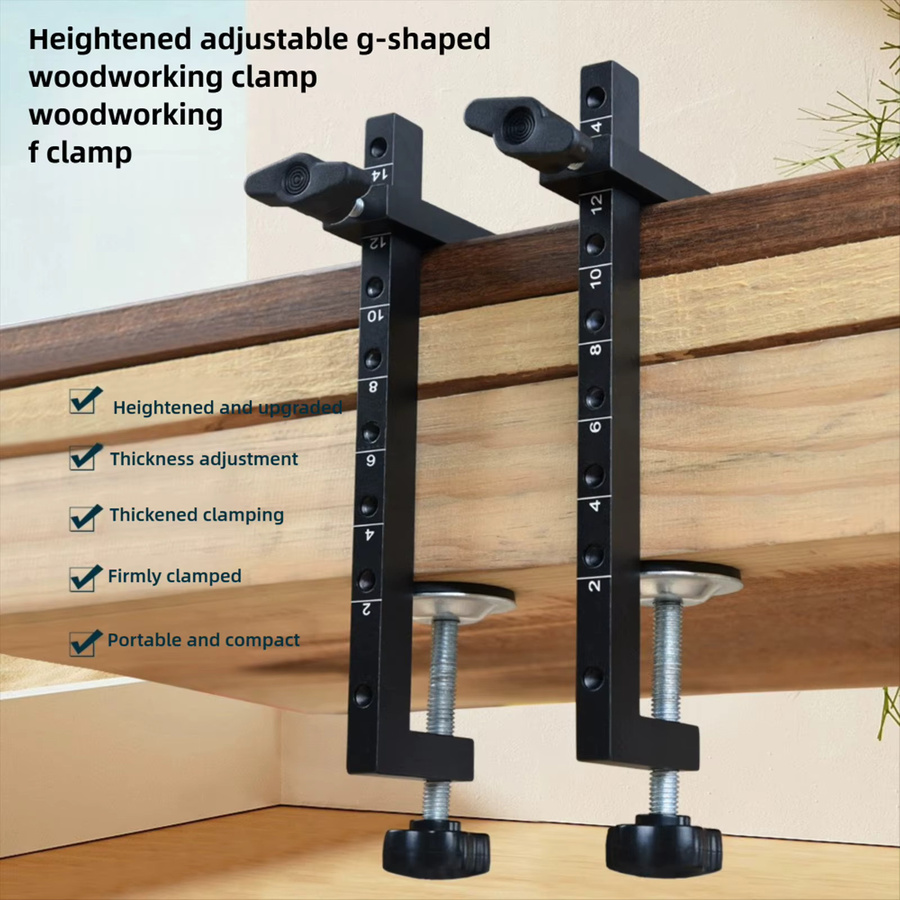 Meterk Schreibtisch-C-Klemme in Schwarz mit Feinabstimmungsschraube für Holzbearbeitung und Handwerk, Spannweite 0–14,2 cm - Bild 2