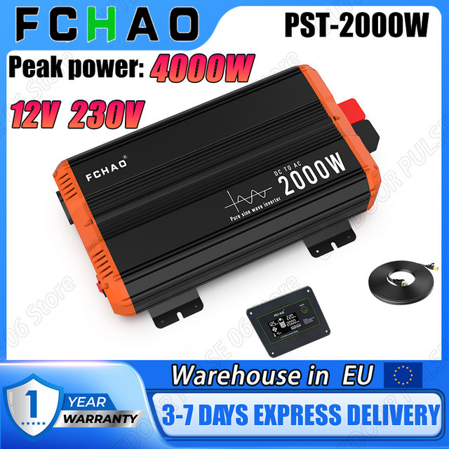 FCHAO EU Spot PST-2000W Wechselrichter 12V auf 230V Reiner Sinus, Schwarz - Bild 1