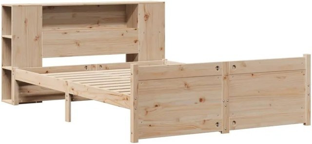 vidaXL Massivholzbett aus Kiefer mit integriertem Bücherregal, Braun, B/T/H: 140 x 190 cm - Bild 1