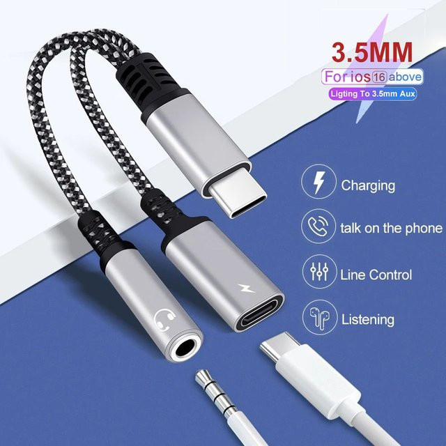 Samsung 2-in-1 USB-C auf 3,5 mm Kopfhörer- und Ladegerät-Adapter mit 60 W PD Schnellladefunktion, Farbe: Silber/Rot, Länge: 13 cm - Bild 1