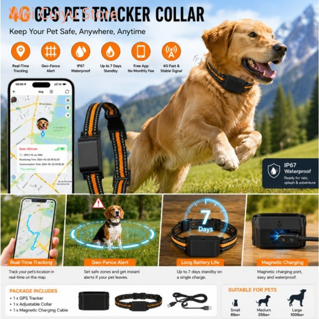 NUOYING 4G Mini GPS Tier-Ortungsgerät mit Echtzeit-Ortung, IP67 wasserdichter Haustier-Tracker für Hunde und Katzen, Schwarz - Bild 1