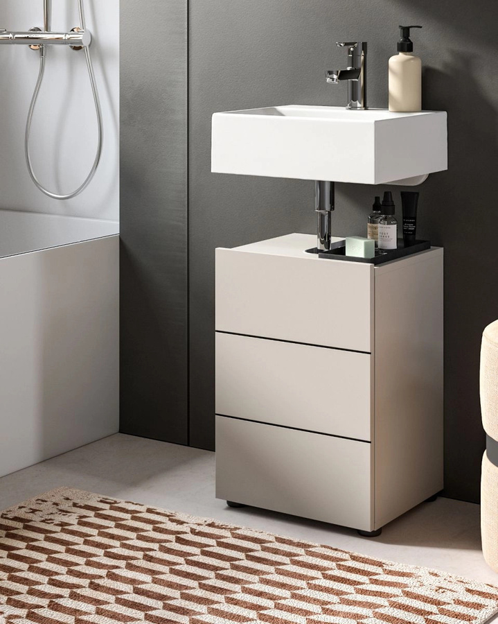 Waschbeckenunterschrank Larik in Kaschmir, moderner Badezimmerschrank mit Innenschränken, B/T/H: 38 x 34 x 56 cm - Bild 4