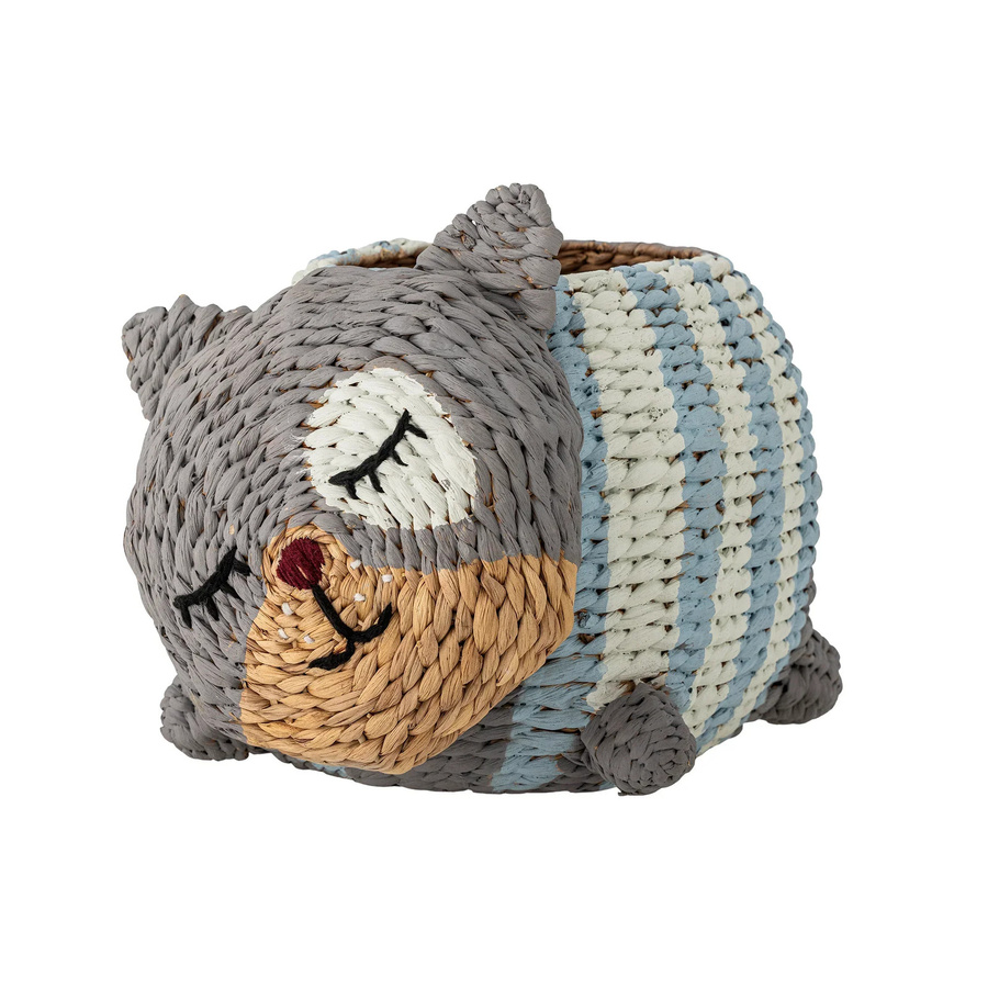 Bloomingville Mini Korb schlafende Katze Mille aus Wasserhyazinthe in Grau, Blau, Beige und Multicolour, B/T/H: 30,0 x 25,0 x 30,0 cm - Bild 1