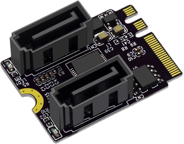 T.F.SKYWINDINTL M.2 A+E zu Dual-Port SATA 6G Erweiterungskarte, M.2 zu SATA 3.0 KEY A+E WIFI Festplattenadapterkarte, Schwarz - Bild 1