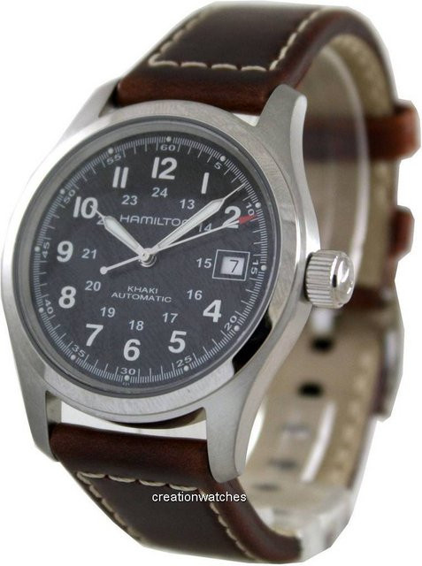 Hamilton Khaki Field Herrenuhr, Automatik, Edelstahl, Leder, 38 mm, Schwarz - Bild 1
