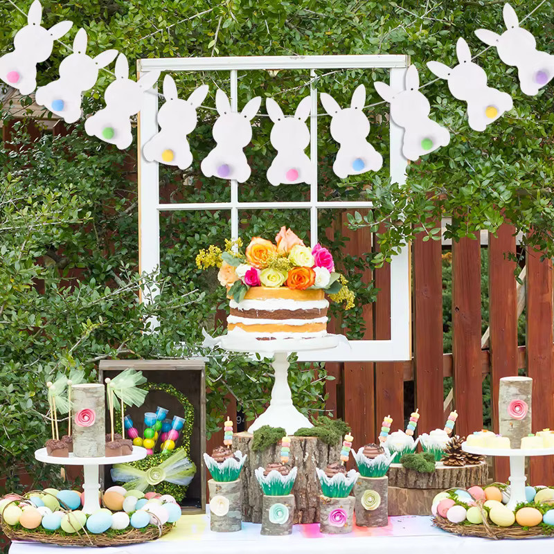 ZQNYCY Kaninchen-Banner-Girlande aus Filz in Mehrfarbig für Ostern, Frühling und Kindergeburtstage - Bild 3
