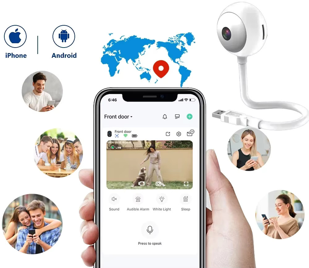 Tuya Smart USB-Glühbirnen-Mini-WLAN-Kamera in Weiß mit 5MP 2K-Auflösung, drahtlose IP-Überwachungskamera für den Innenbereich mit App-Steuerung und automatischer Verfolgung - Bild 6
