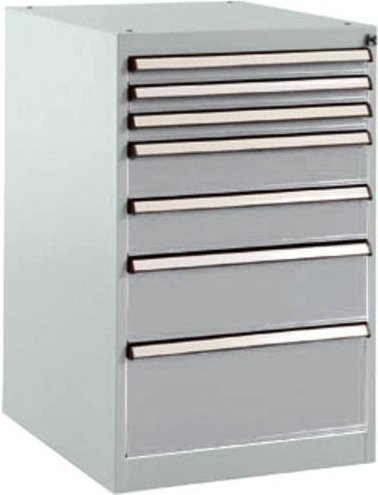 Manuflex BASETEC Stationärer Schubfachschrank in Alusilber mit 7 abschließbaren Schubfächern, Höhe: 70 cm, Breite: 50 cm, Tiefe: 58 cm - Bild 1
