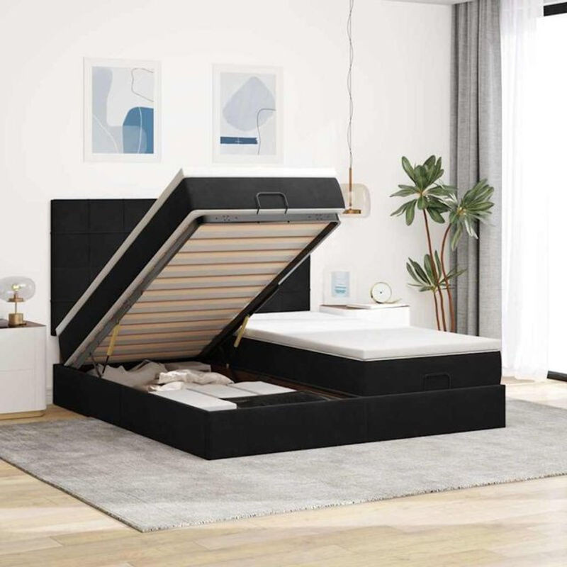 Vidaxl Ottoman Polsterbett mit Matratzen und LED in Schwarz aus Samt, B/T: 180 x 200 cm - Bild 1