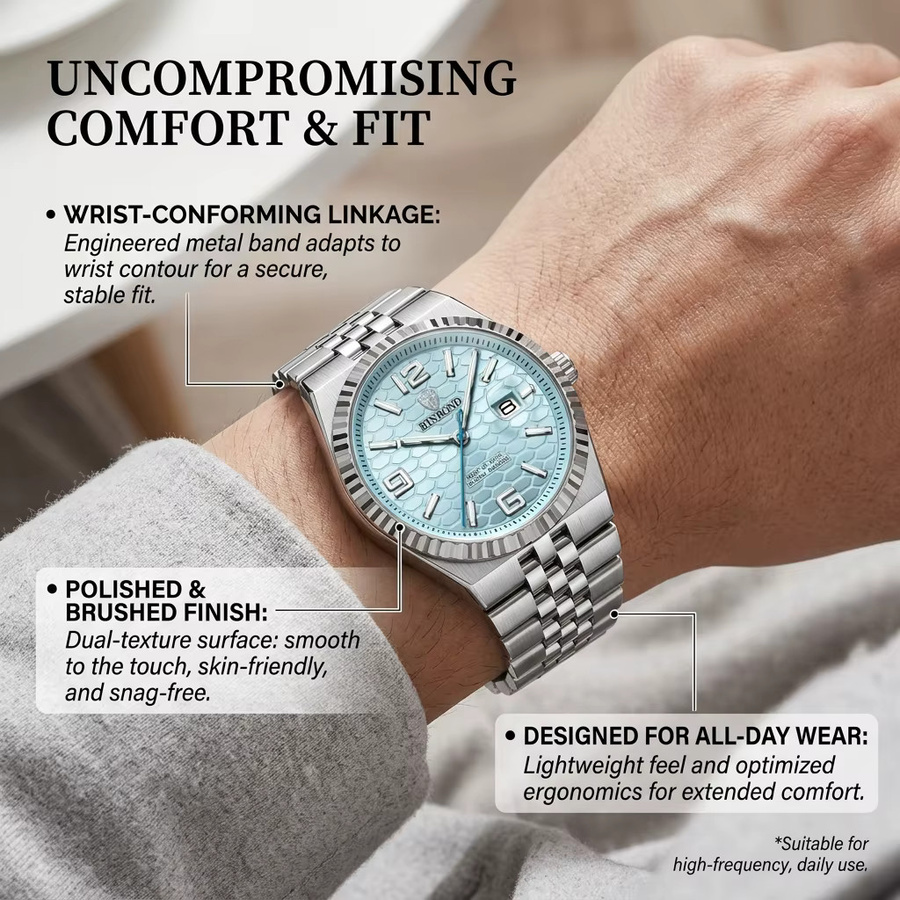 BINBOND Armbanduhr Edelstahl, Quarz, Blau, Silber, Unisex, Datum - Bild 3