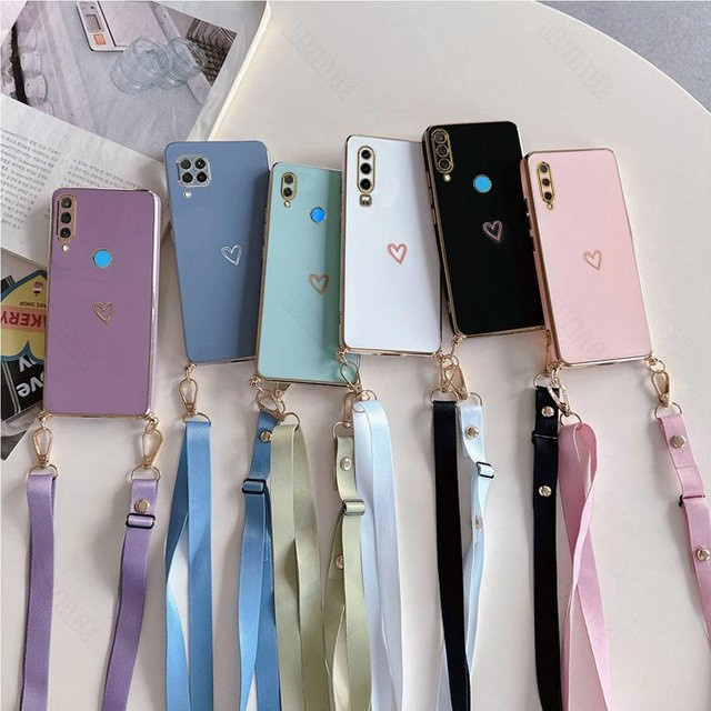Huawei Handyhülle mit Liebe Herz Crossbody Lanyard Strap in Grün für P30 Lite P30 P20 P40 Lite Pro P smart 2019 Smart Z plus 2018 - Bild 1