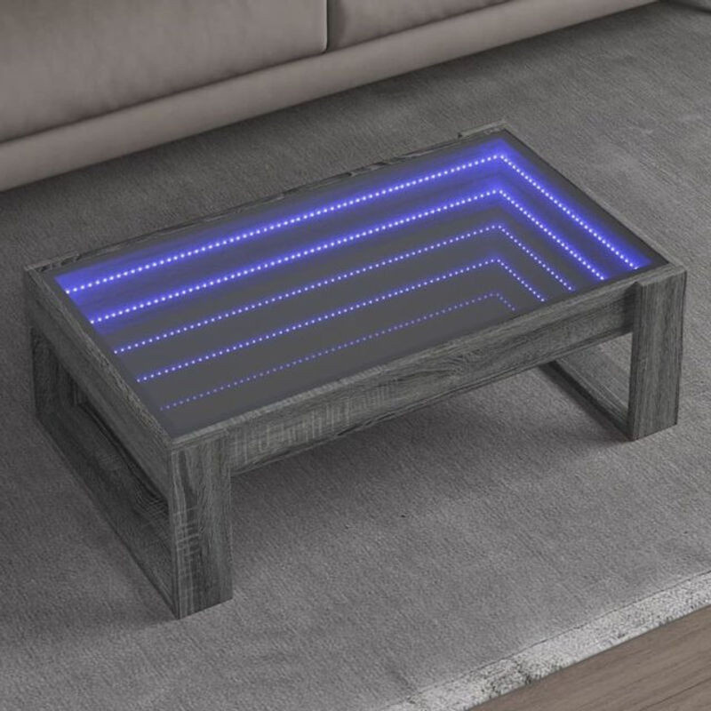 Vidaxl Couchtisch Modern in Grau Sonoma mit Infinity-LED aus Holzwerkstoff und Glas, B/T/H: 90 x 53 x 30 cm - Bild 1