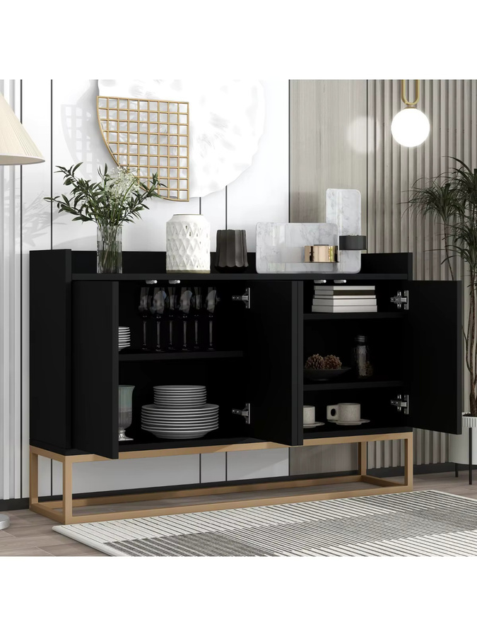 Rosahqnda Sideboard in Schwarz, modernes Buffet mit 4 grifflosen Türen für Küche und Esszimmer, B/T/H: 120 x 30 x 80 cm - Bild 3