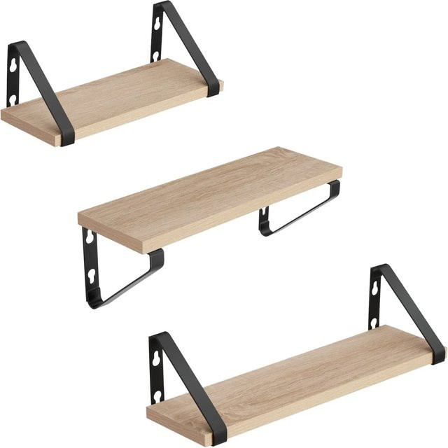 Tectake 3er Set Wandregal Cowell im Industrial Style aus Holz und Stahl, Farbe Braun, B: 40 cm, T: 12 cm, H: 12 cm - Bild 1