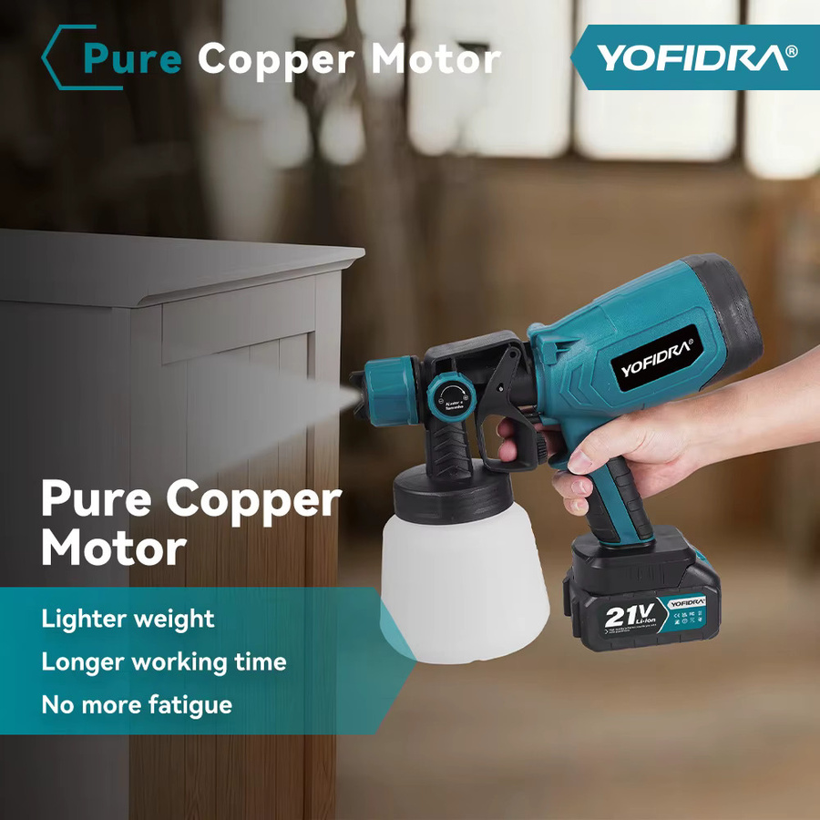 YOFIDRA Elektrische Spritzpistole Kabellos mit 1000 ml Behälter für Makita 21V Akku, Akku-Sprühgerät für Auto-Stahlbeschichtung und Airbrush-Anwendungen - Bild 2