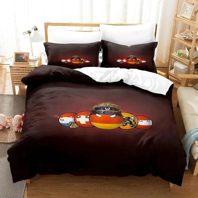 JMG Household Supplies Countryball Polandballs Bettwäscheset aus Mikrofaser, Schwarz, 3-teilig, Breite: 264 cm, Breite: 228 cm - Bild 1